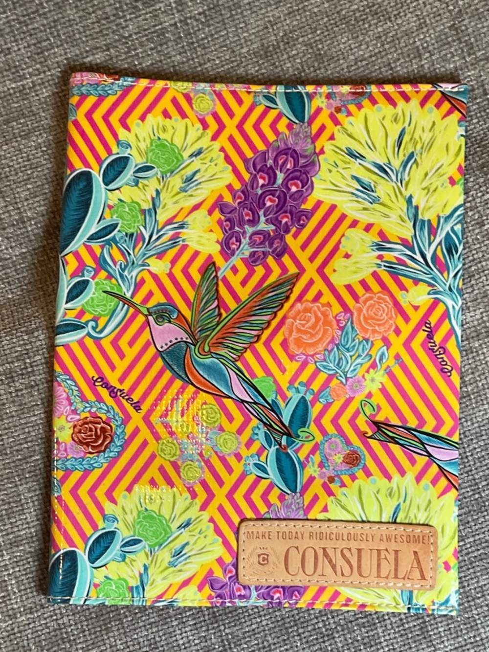 Consuela Jewel Bright Floral Hummingbird Notebook Cover- Yellow Pink Teal Purple